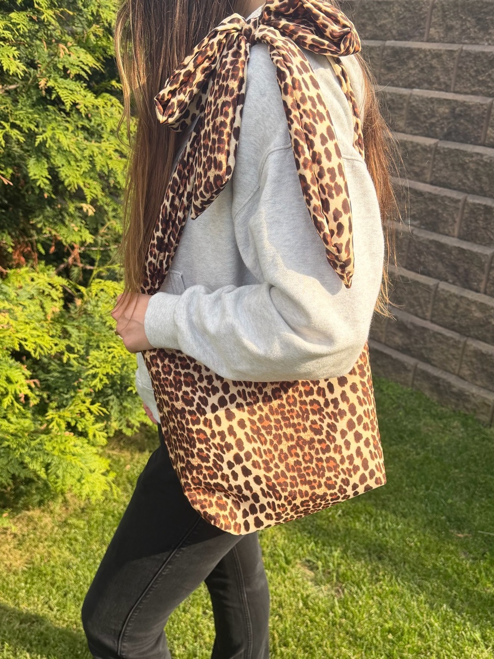 Cheetah Print Shoulder Bag with Bow Tie Straps